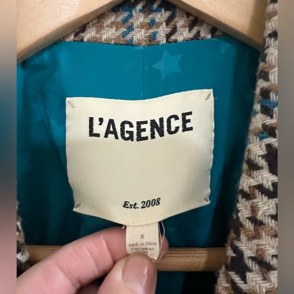 L'AGENCE Kenzie Double Breasted Houndstooth Wool Blend Blazer - Size 8 - Picture 5 of 8